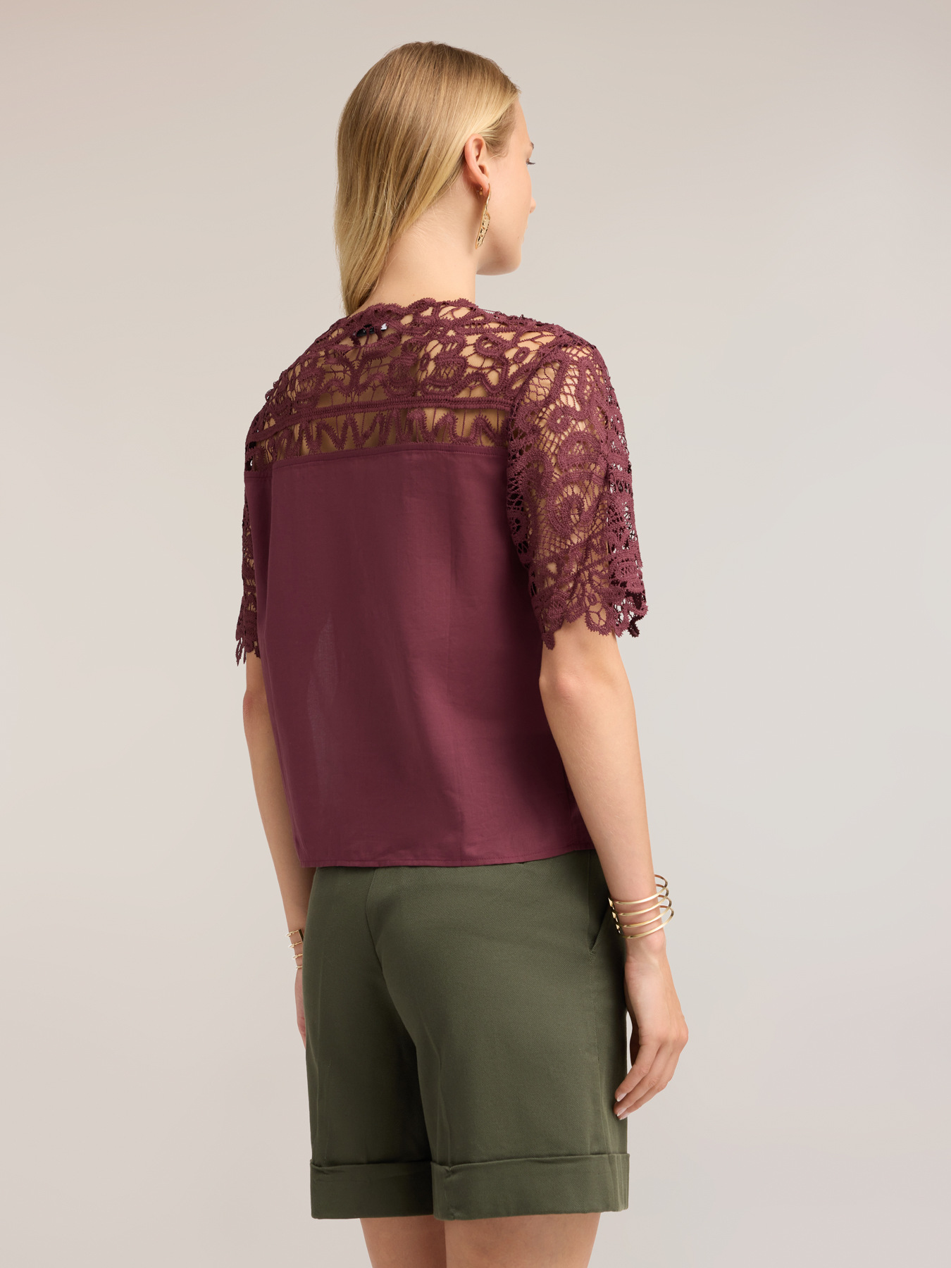Cotton blouse with macram&eacute; insert image number 1