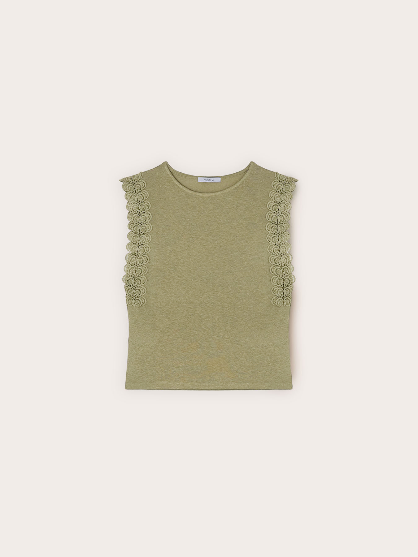 Mixed linen T-shirt with lace inserts image number 4