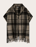 Karierter Poncho mit Fransen und Schalkragen image number 1