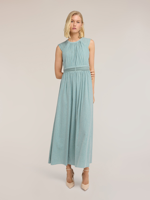 Long pleated dress in lurex jersey