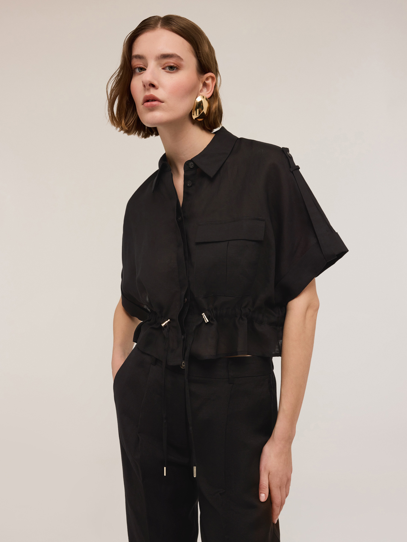 Kimono shirt with drawstring image number 2