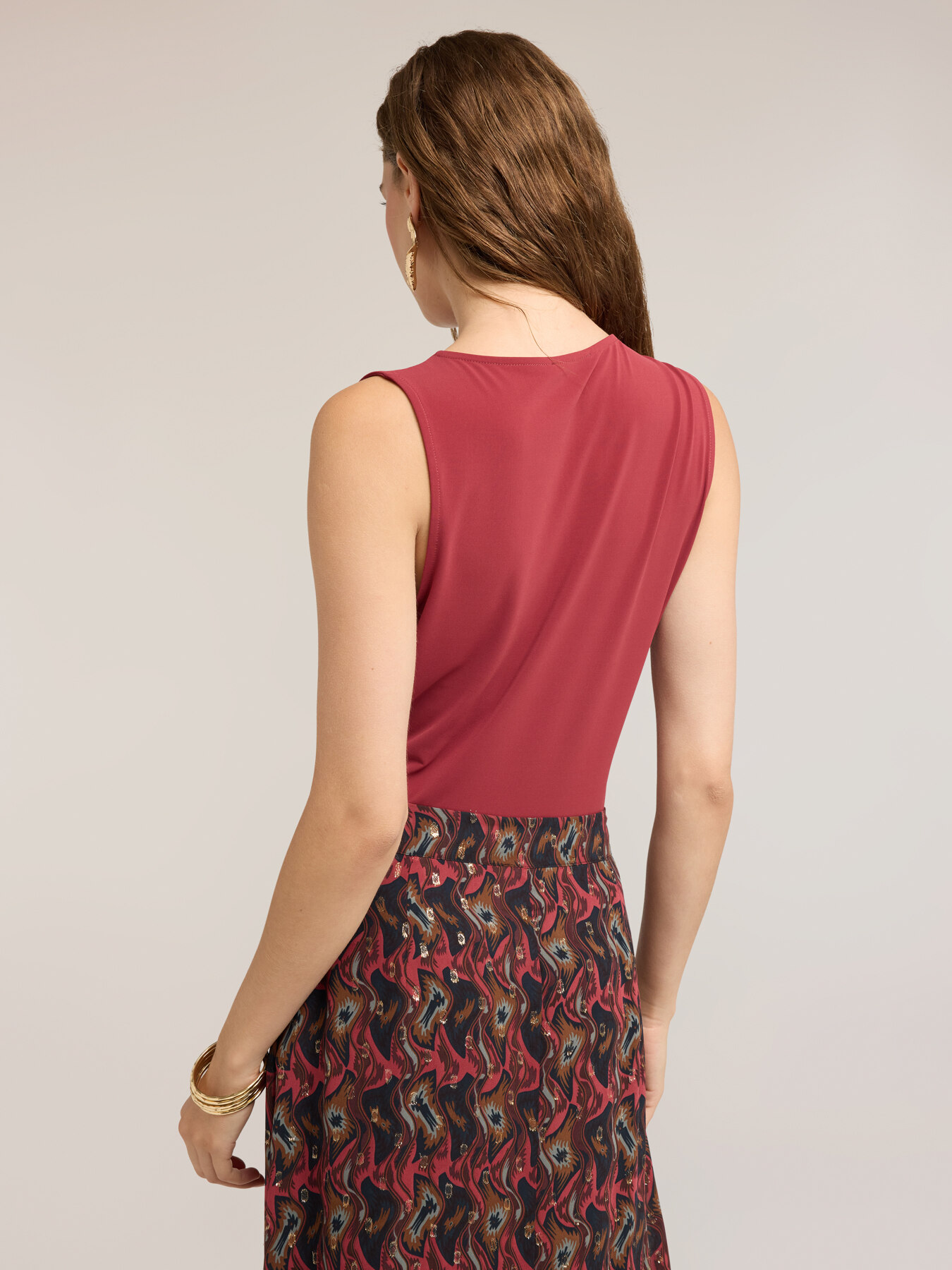 Jersey bodysuit top with draping and metal ring image number 1