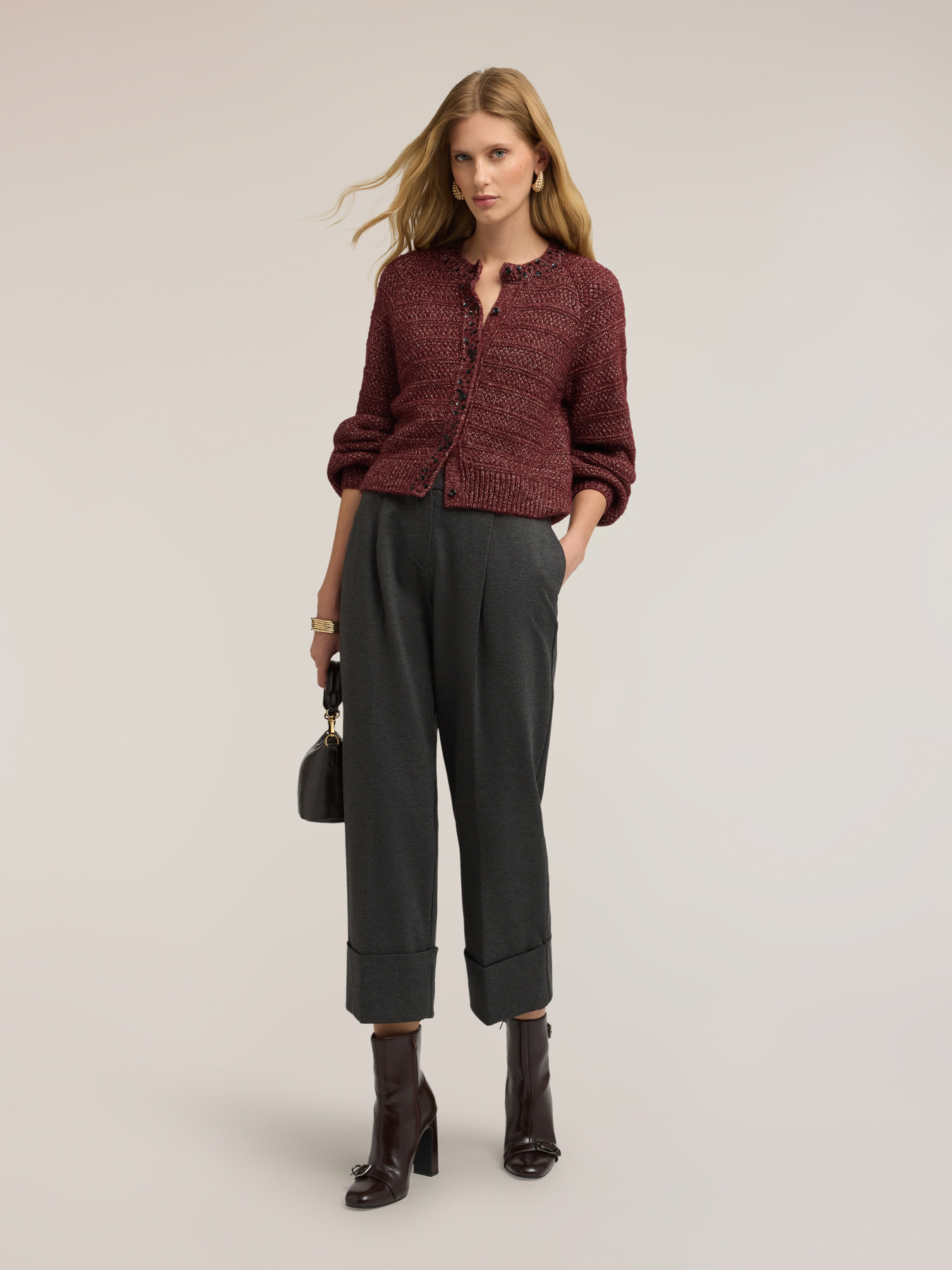 Cardigan en tricot lurex avec applications bijoux image number 2