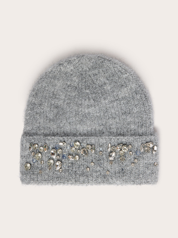 Wool-blend hat with rhinestones