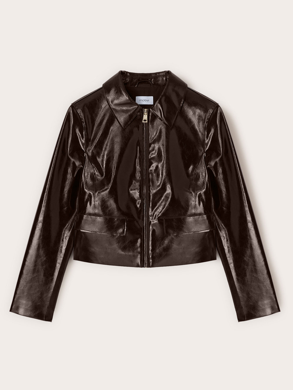 Short jacket in shiny fabric
