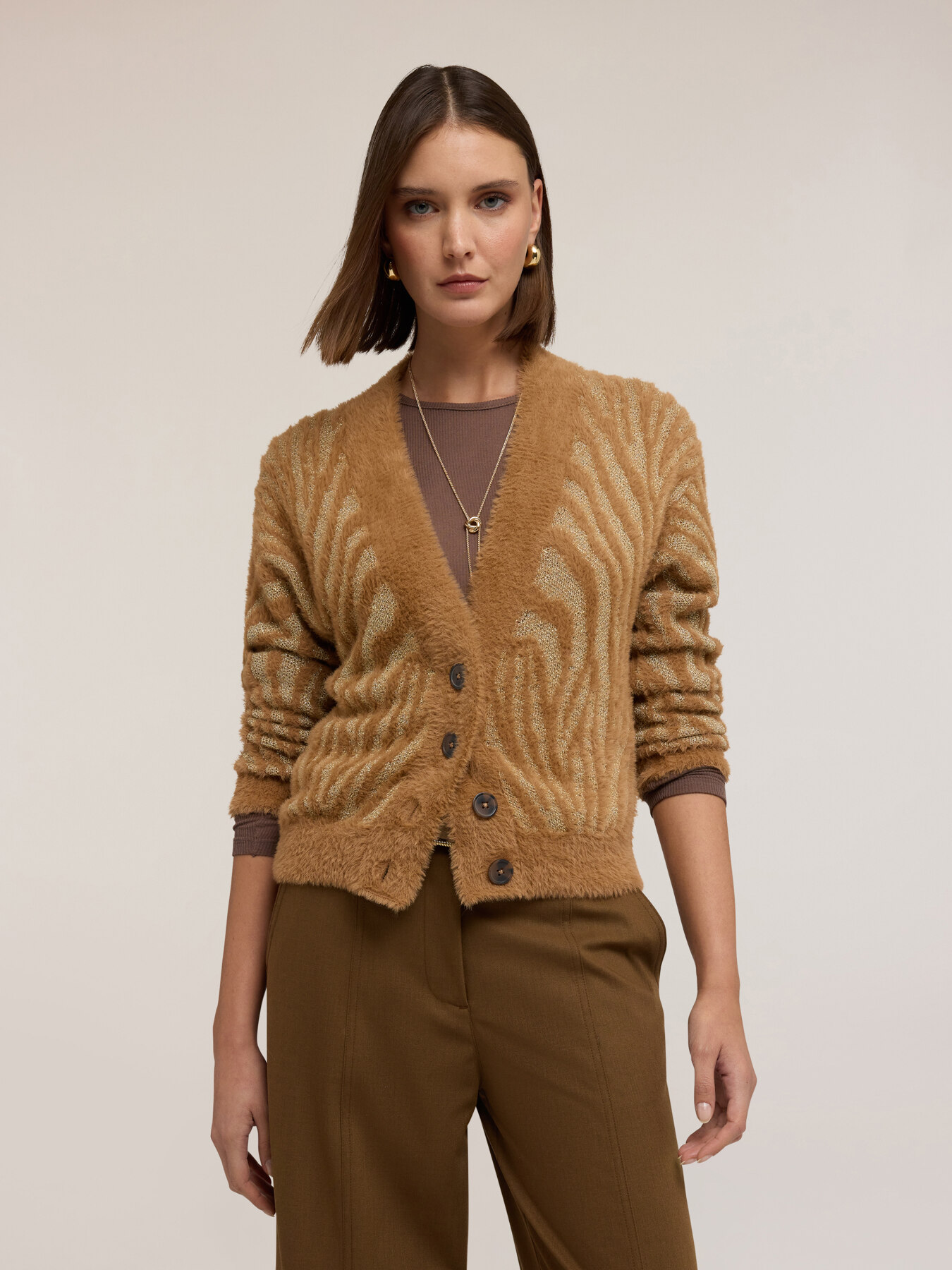 Zebra pattern knit cardigan image number 2