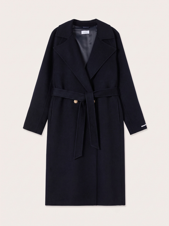 Manteau crois&eacute; en laine m&eacute;lang&eacute;e avec ceinture