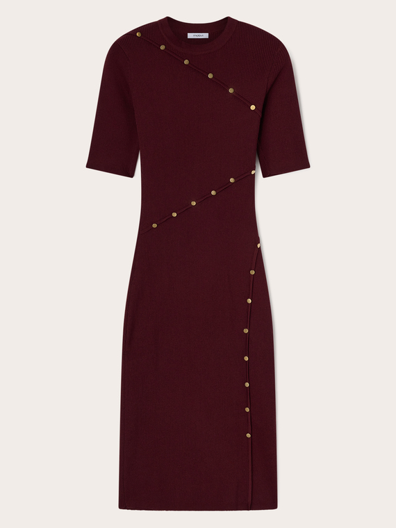 Ribbed knit sheath dress with button detailing