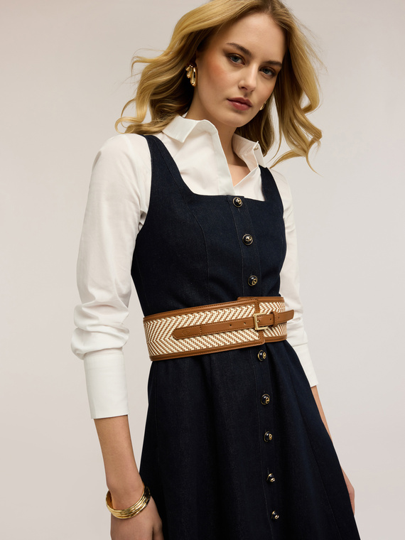 High-waisted raffia-effect belt