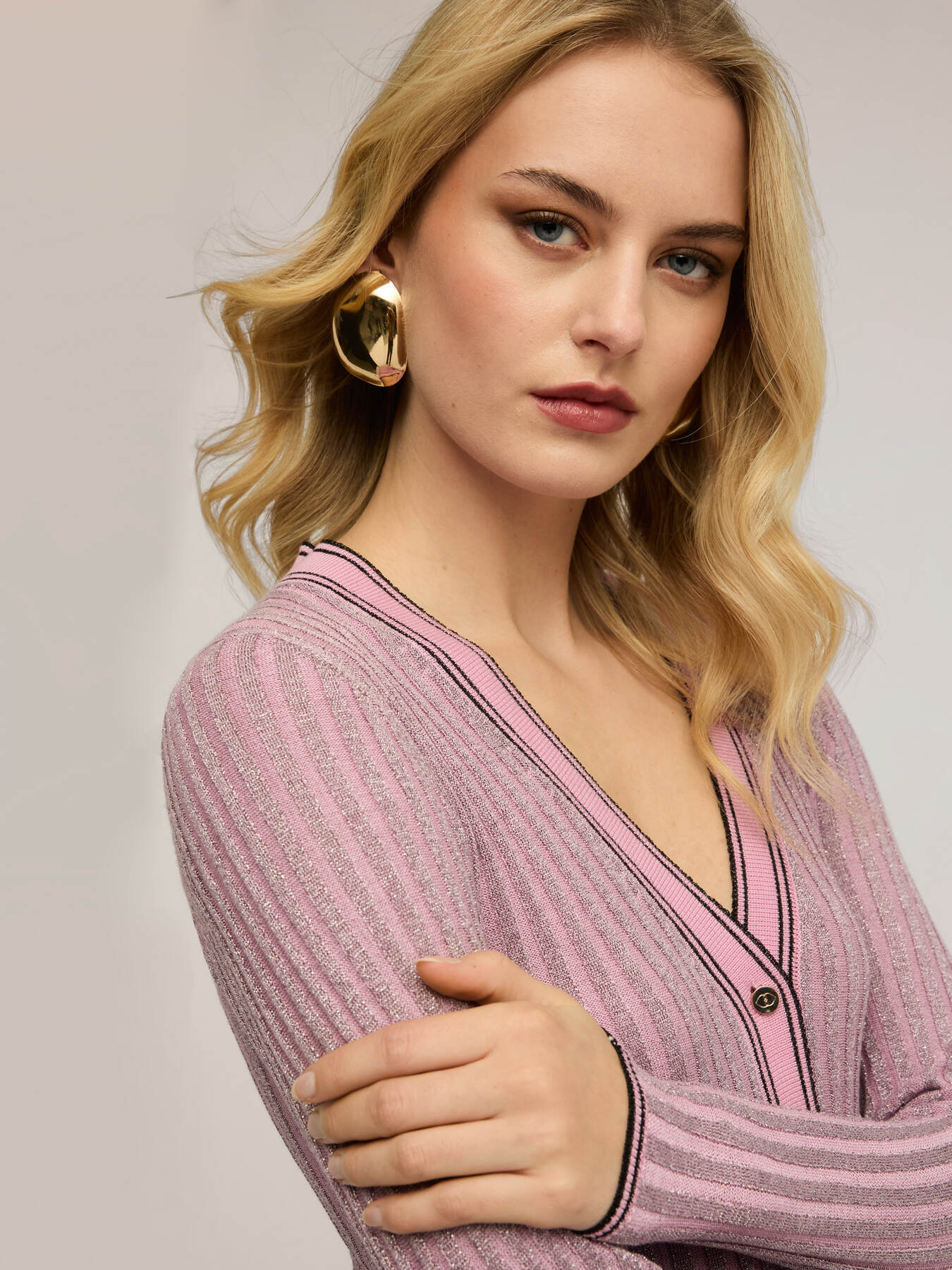 Rippstrick-Cardigan mit Lurex-Mix image number 3