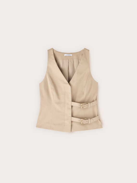 Gabardine vest with belts