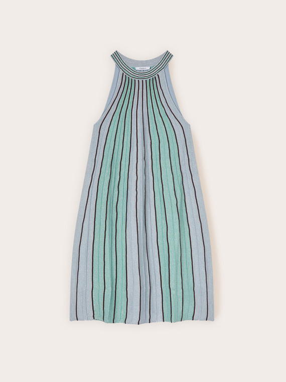 Short pleated lurex knit dress