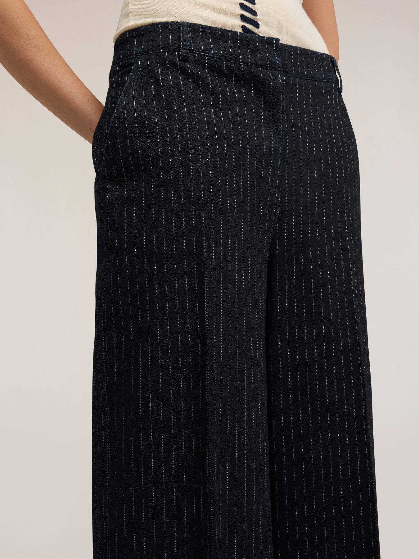 Pinstripe palazzo jeans in denim image number 3