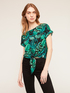 Jungle-patterned blouse with knot image number 0