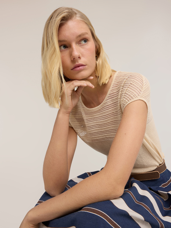 Gestreifter Strickpullover aus Leinenmischung