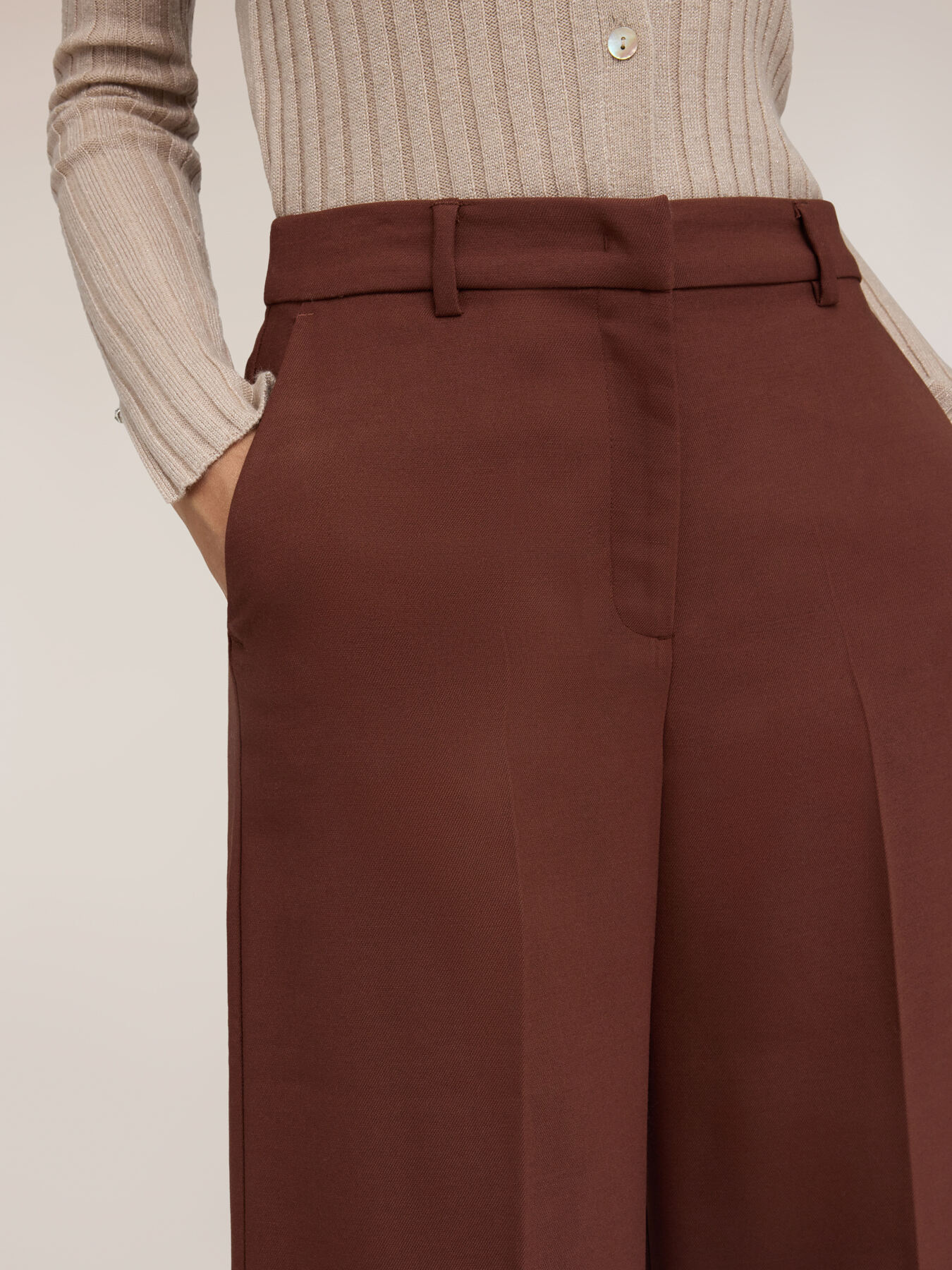 Pantaloni palazzo a vita alta con piega stirata image number 3