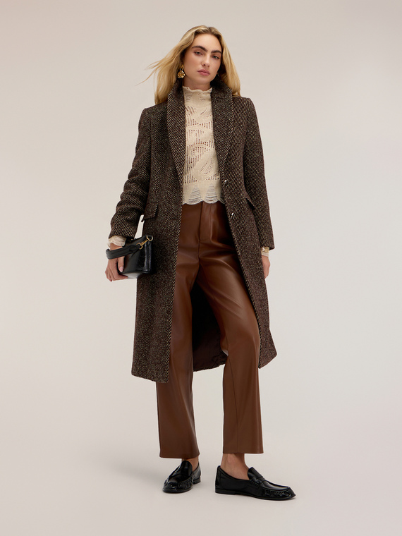 Yarn-dyed single-breasted coat