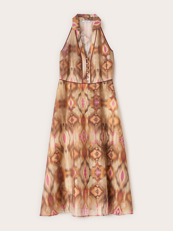 Ikat print canvas shirtdress