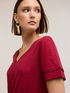 Mixed linen T-shirt with gold-colored trim image number 3
