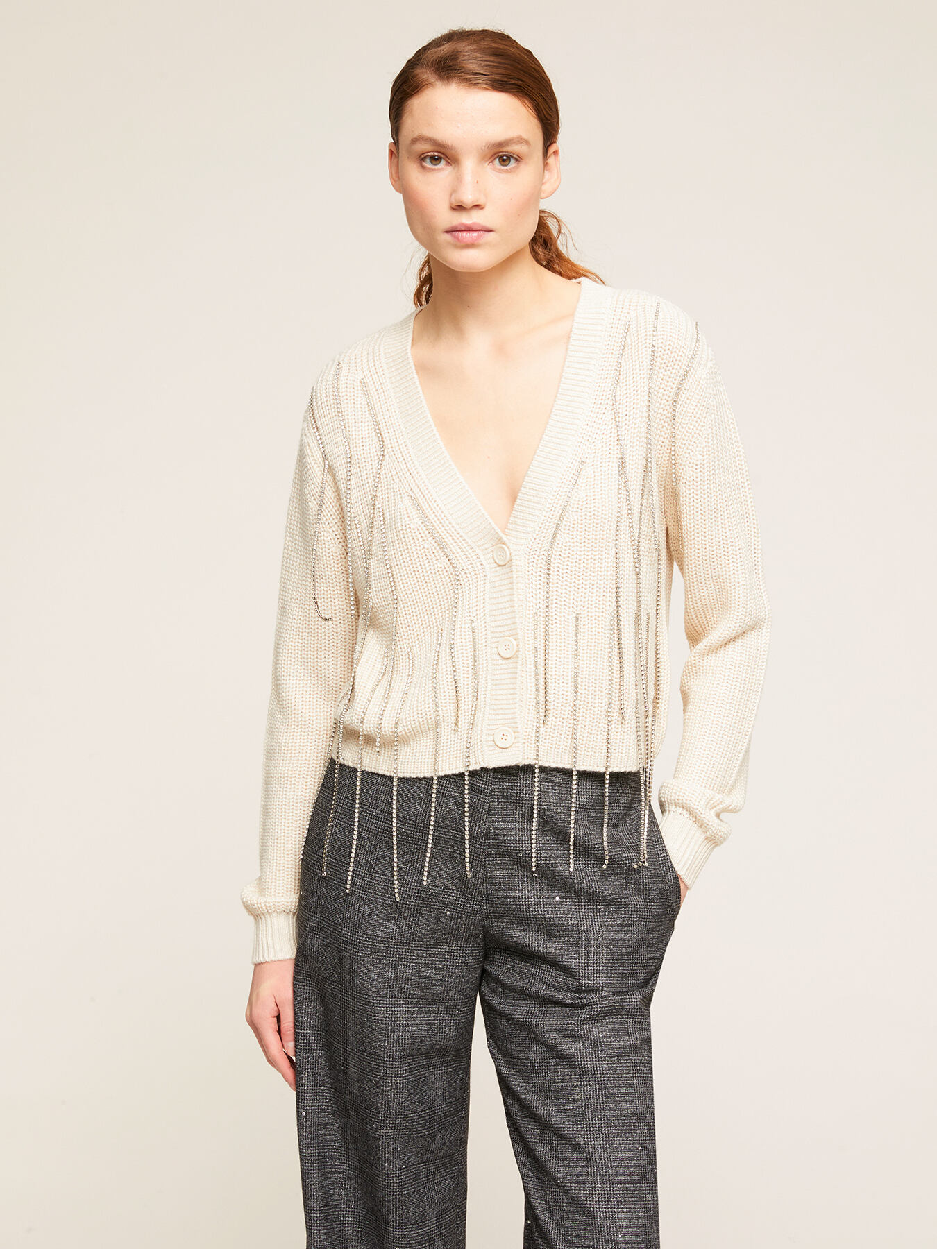 C&aacute;rdigan corto con flecos joya image number 0