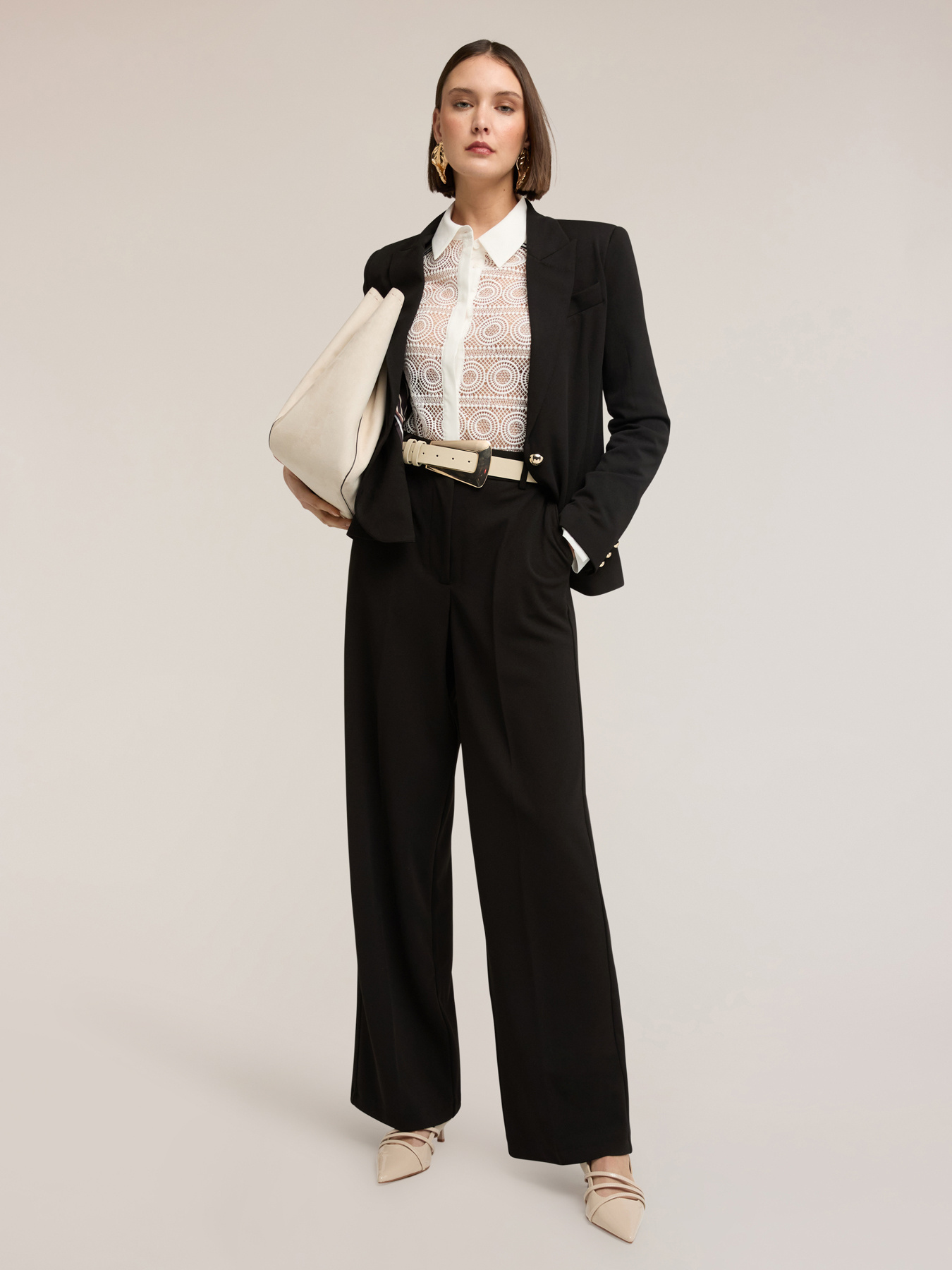 Wide-leg palazzo pants in crepe fabric image number 0