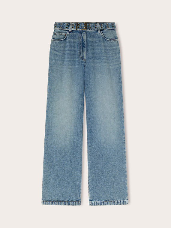 Washed palazzo jeans with studded belt