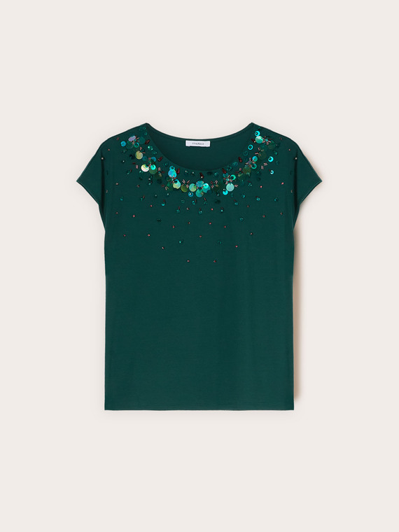 T-Shirt mit Paillettenstickerei