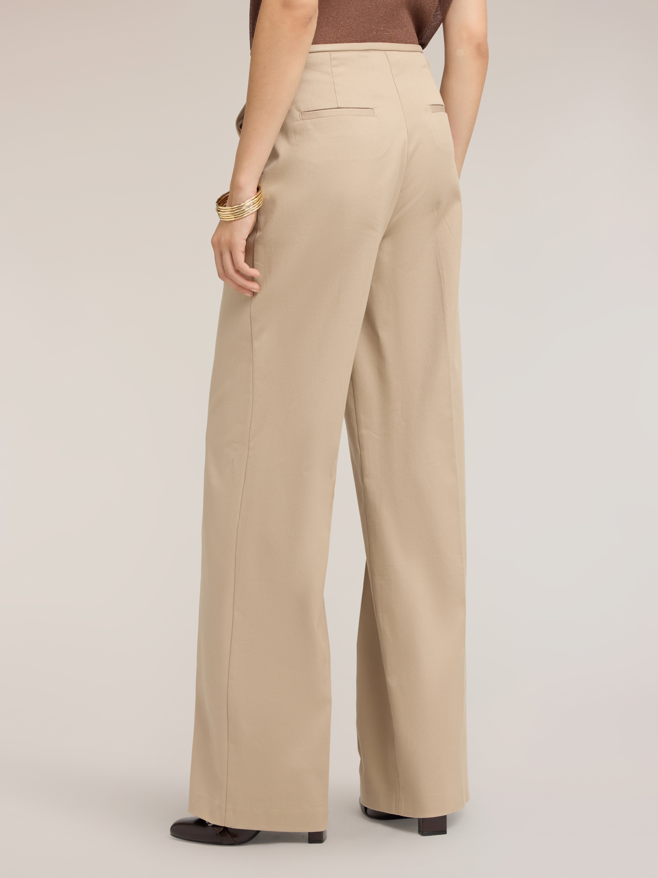 Wide-leg gabardine trousers with pressed crease image number 1
