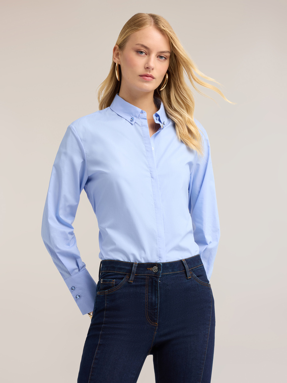 Poplin shirt with button-down collar