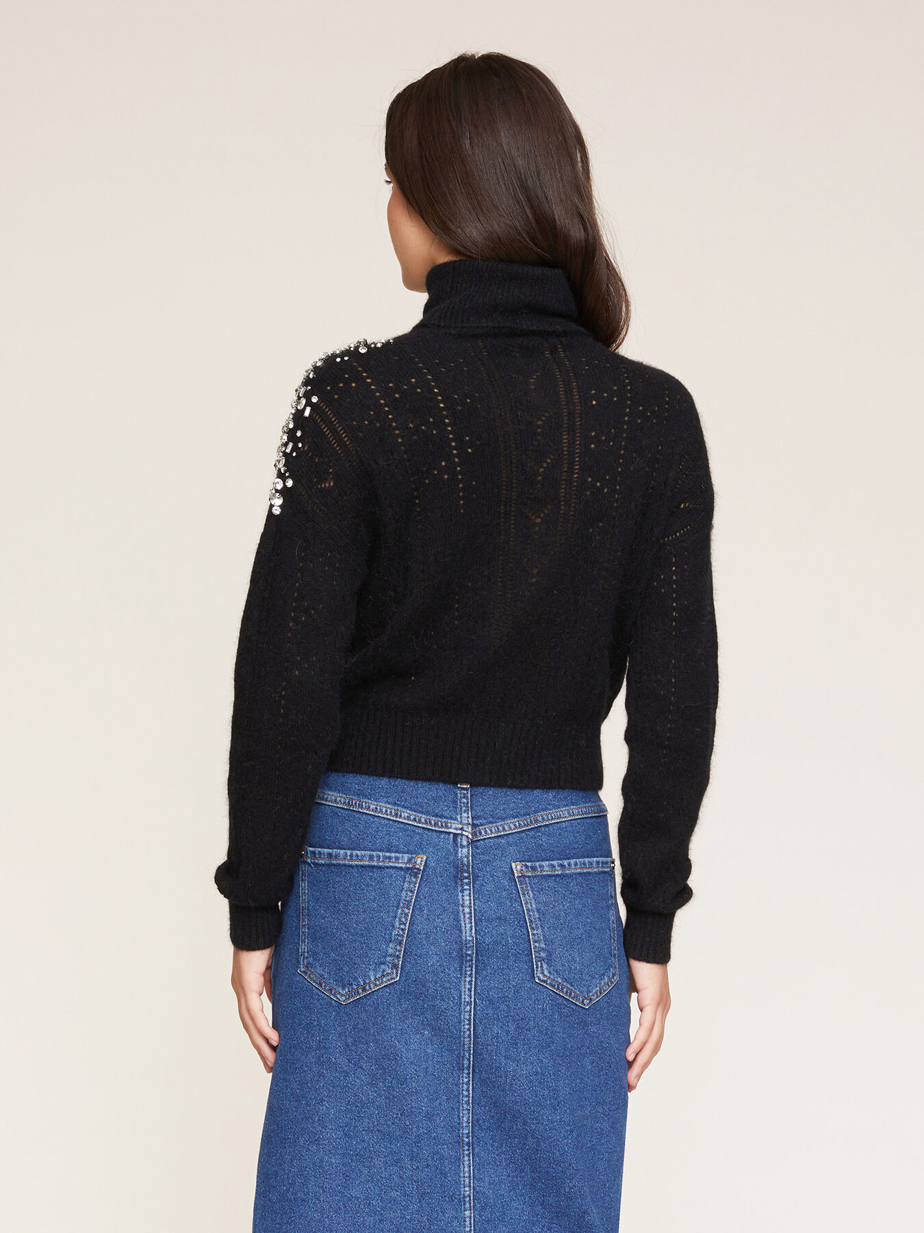 Pull &agrave; col roul&eacute; en angora m&eacute;lang&eacute; avec pierres image number 1