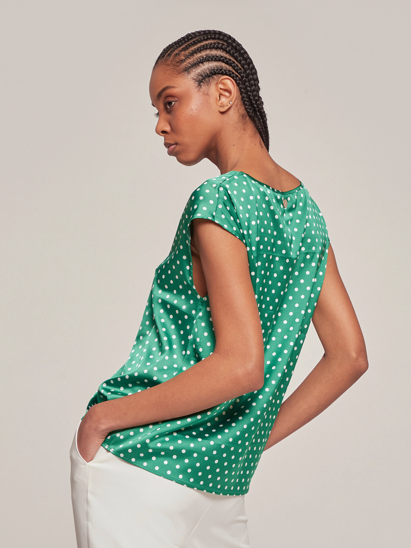 Polka-dot print satin blouse image number 1