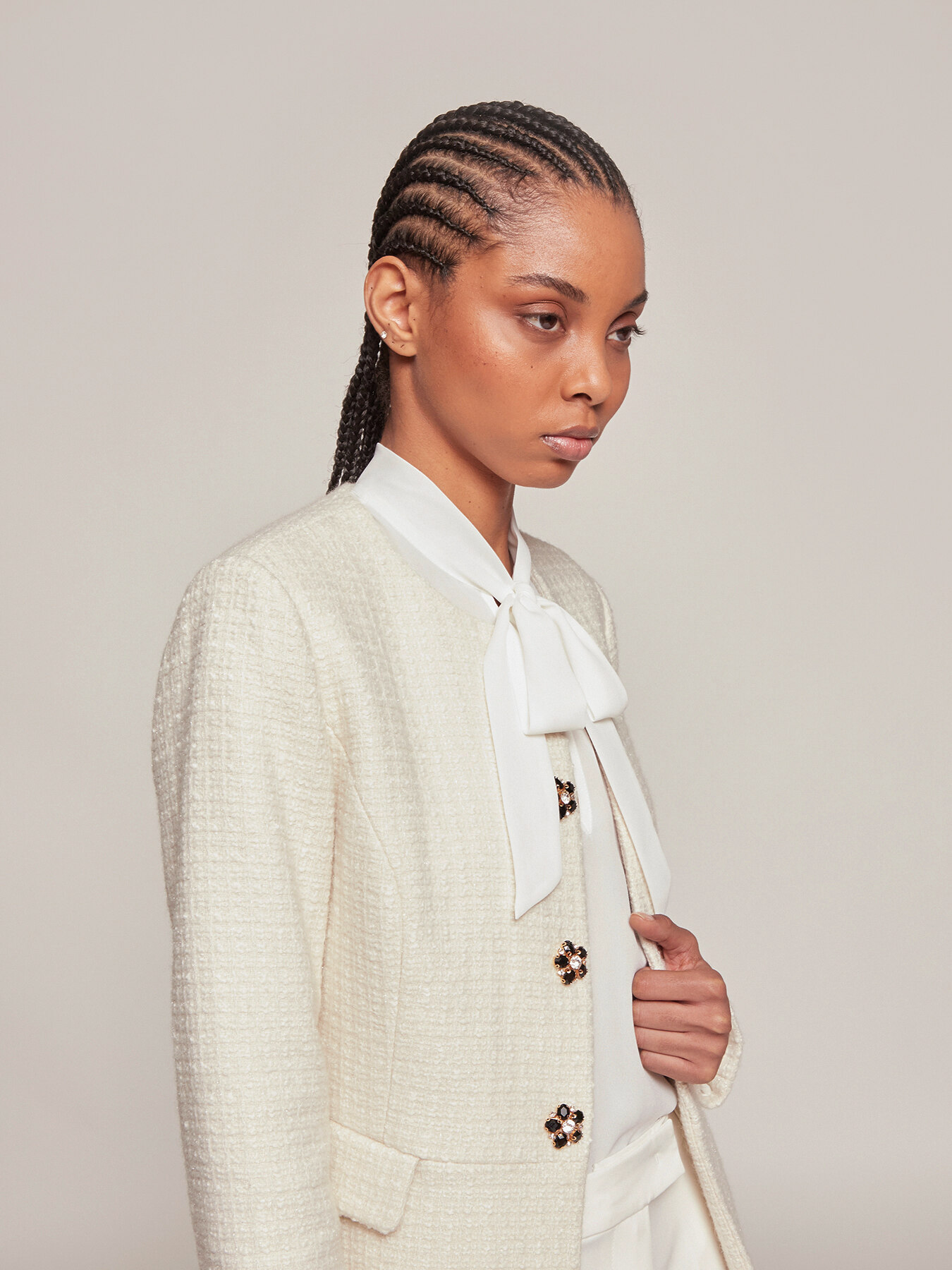 Collarless coat in boucl&egrave; wool image number 2