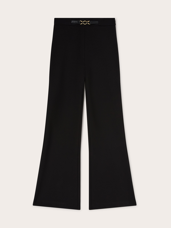 Flare-Hose aus Milano-Strick mit G&uuml;rtel