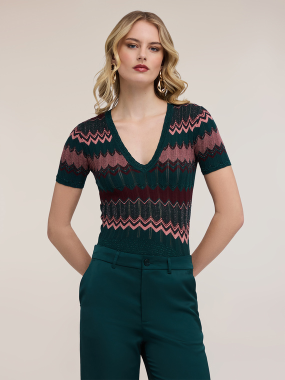 Lurex blend chevron pattern sweater