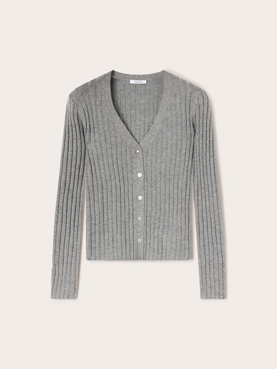 Short ribbed wool blend cardigan