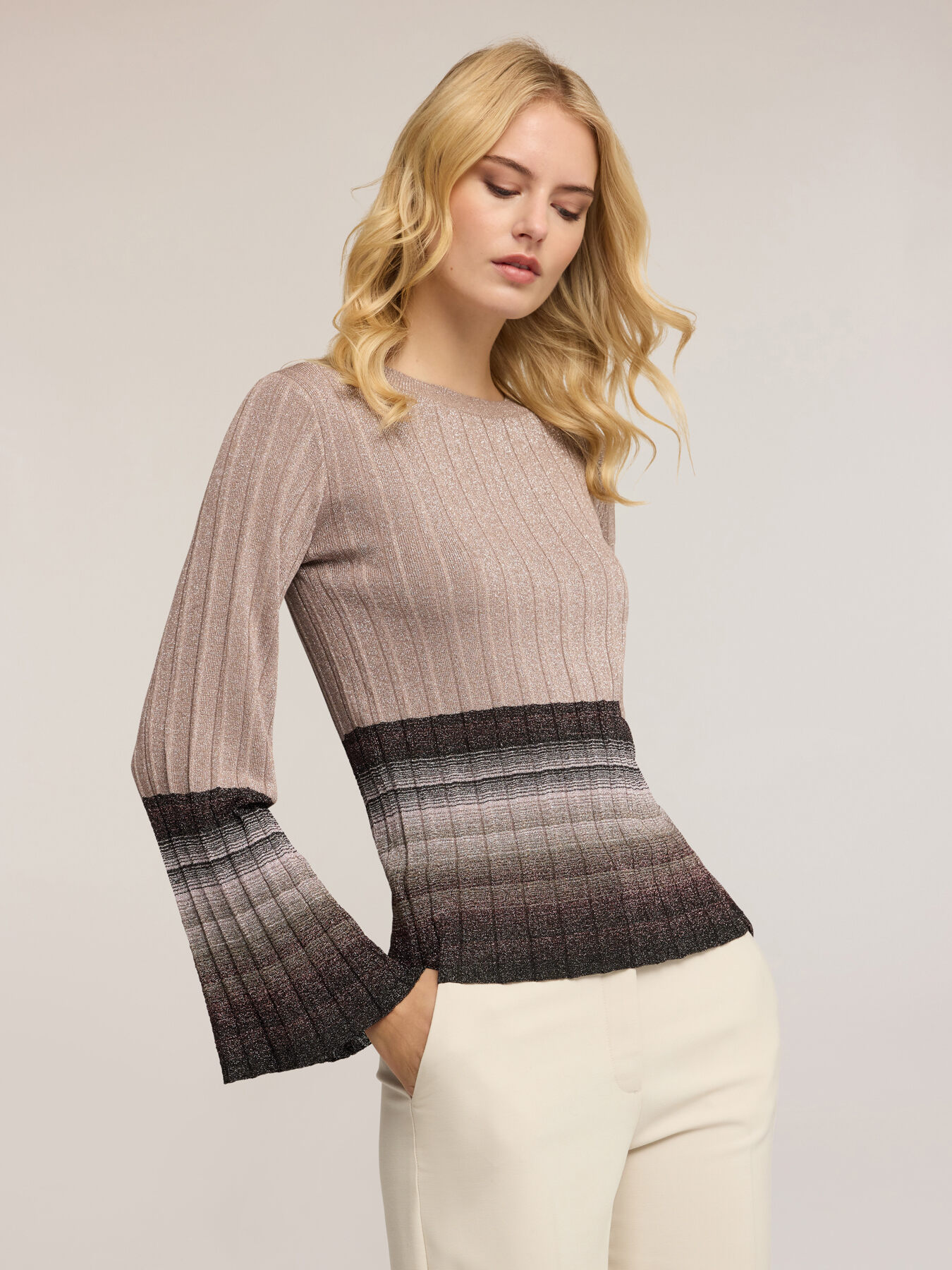 Ribbed sweater with bell sleeves image number 2
