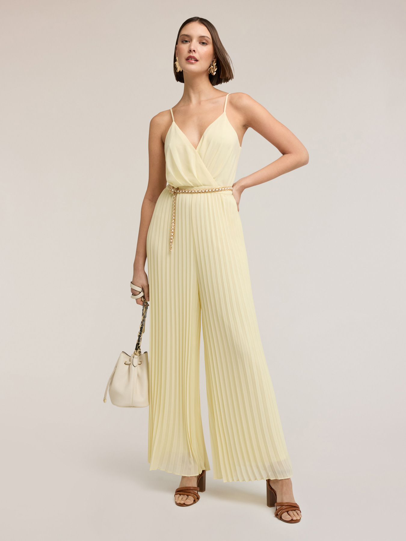 Long pleated georgette jumpsuit image number 0
