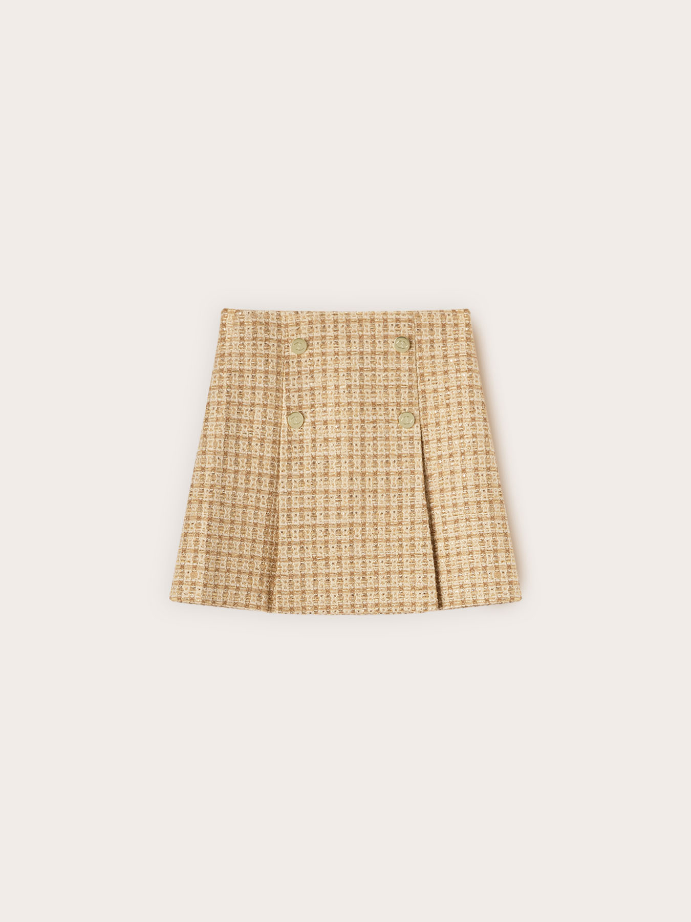 Pleated boucl&eacute; mini skirt with buttons image number 4