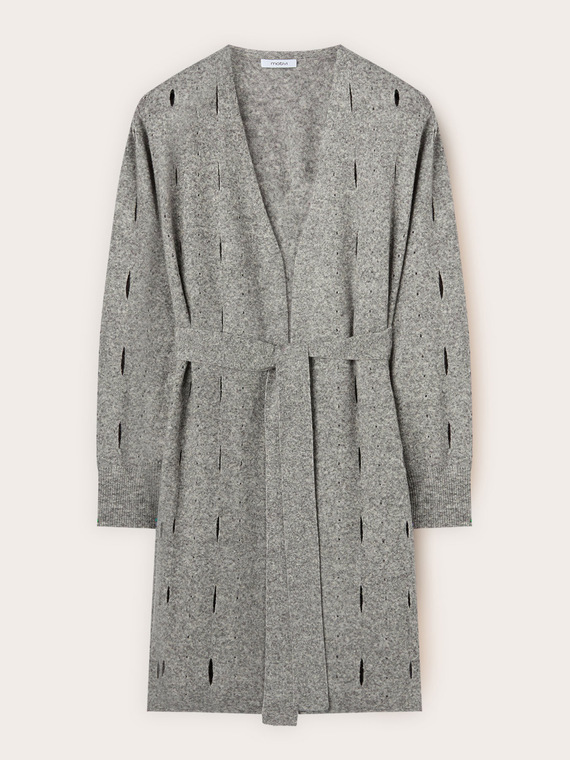 Langer Strickcardigan mit Ajouré-Verarbeitung