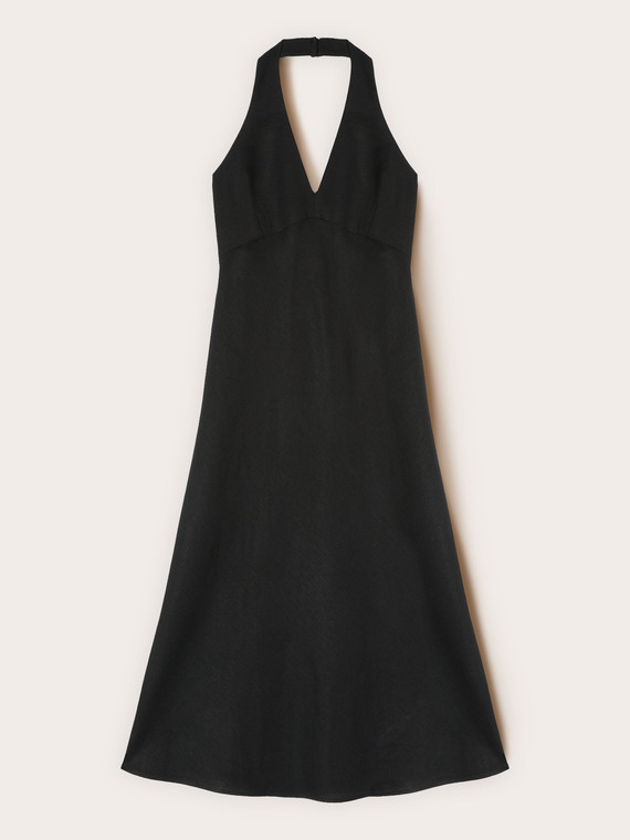 Robe longue trap&egrave;ze en m&eacute;lange de lin