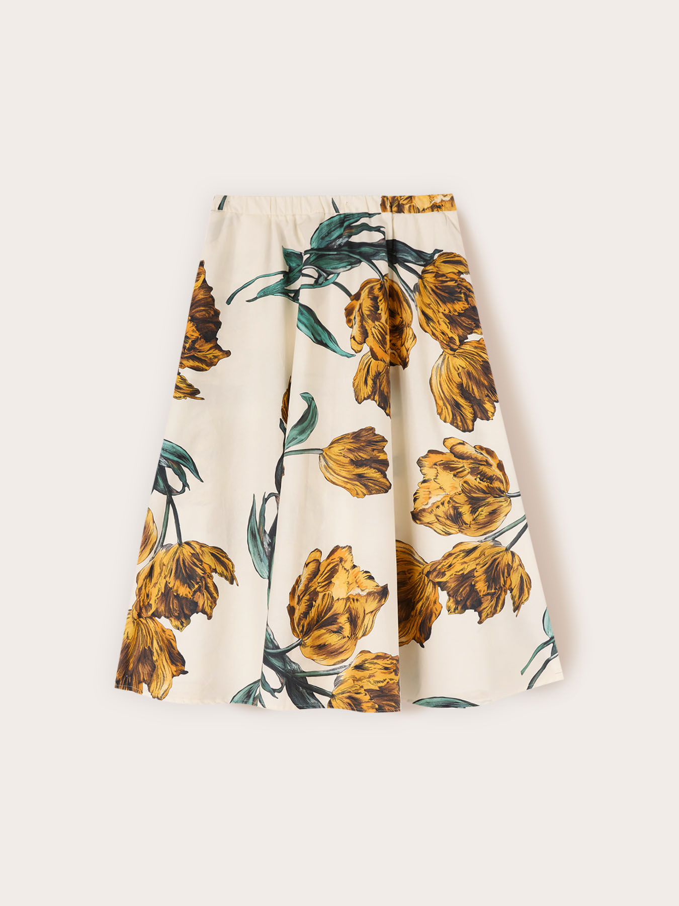 Flared poplin skirt with print image number 4