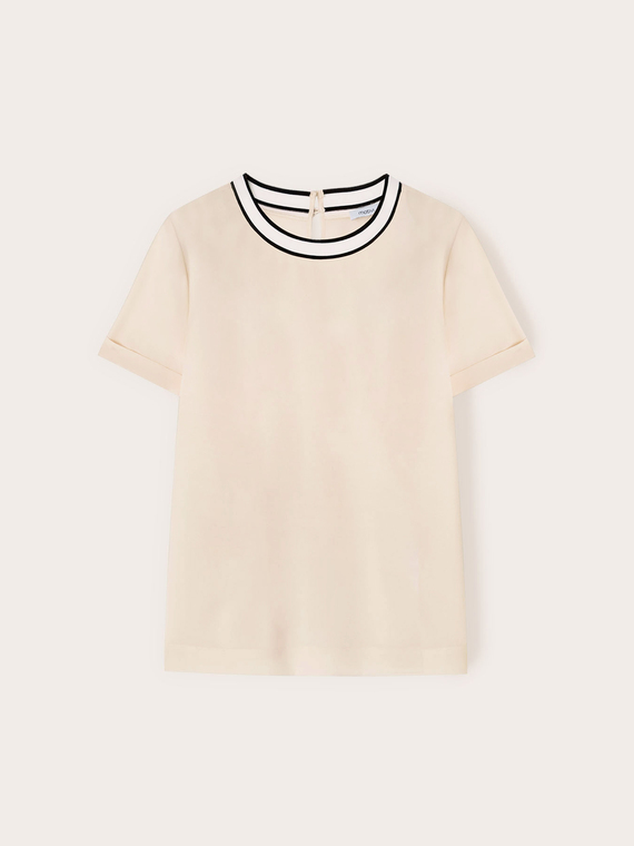 Blouse with knitted trim