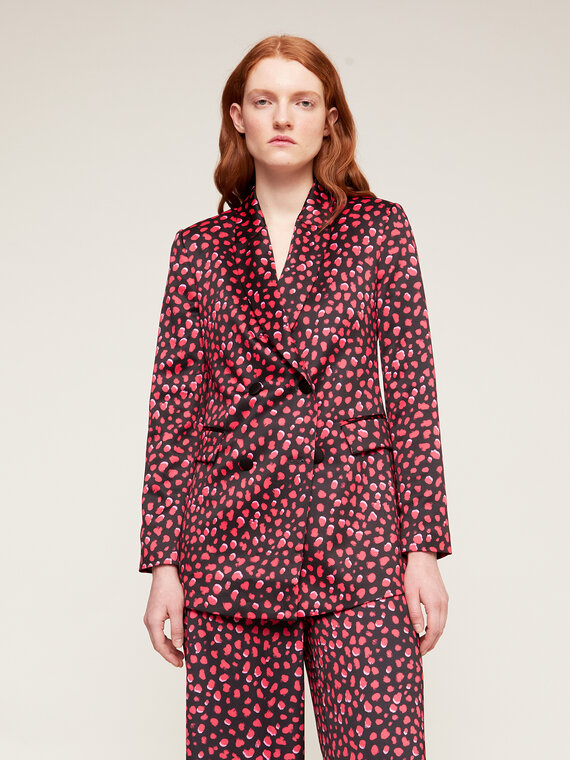 Oversized double-breasted leopard pattern blazer