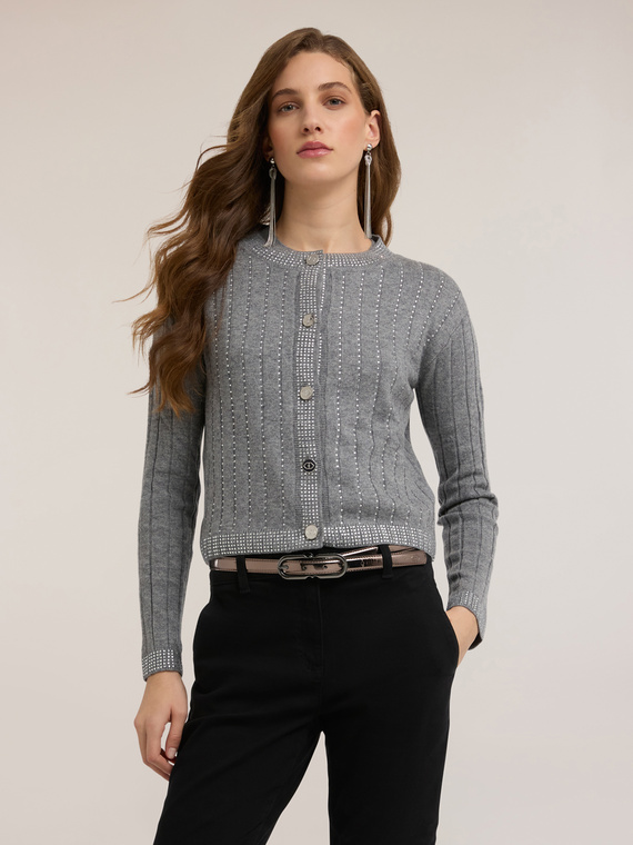 Cropped knit cardigan with rhinestones