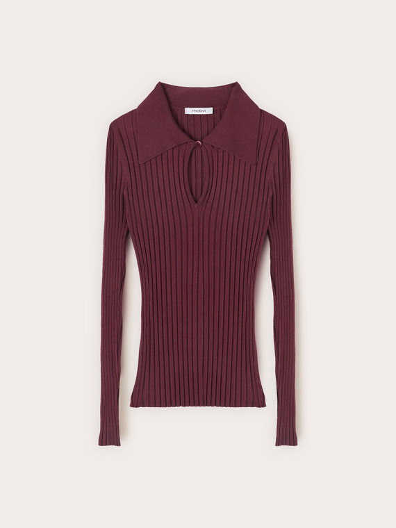 Pull polo c&ocirc;tel&eacute; en viscose avec cut-out