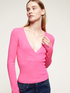 Crossover neckline ribbed sweater image number 2