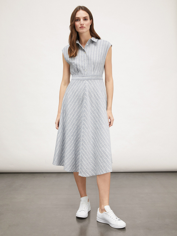 Linen blend pinstripe chemisier dress