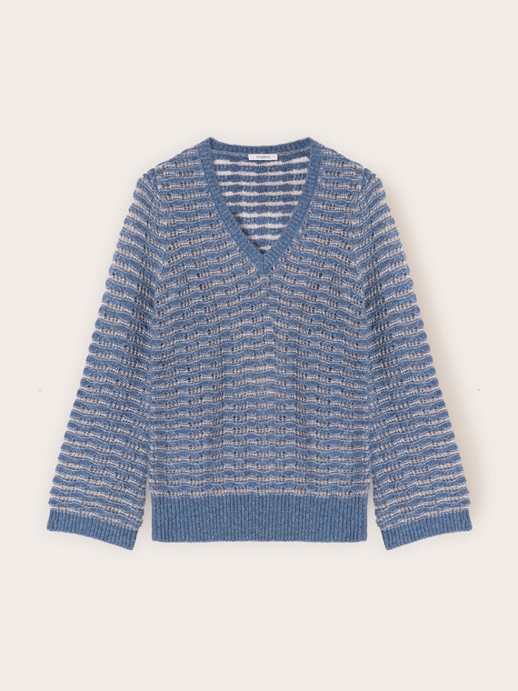 Perforated sweater with flare sleeves