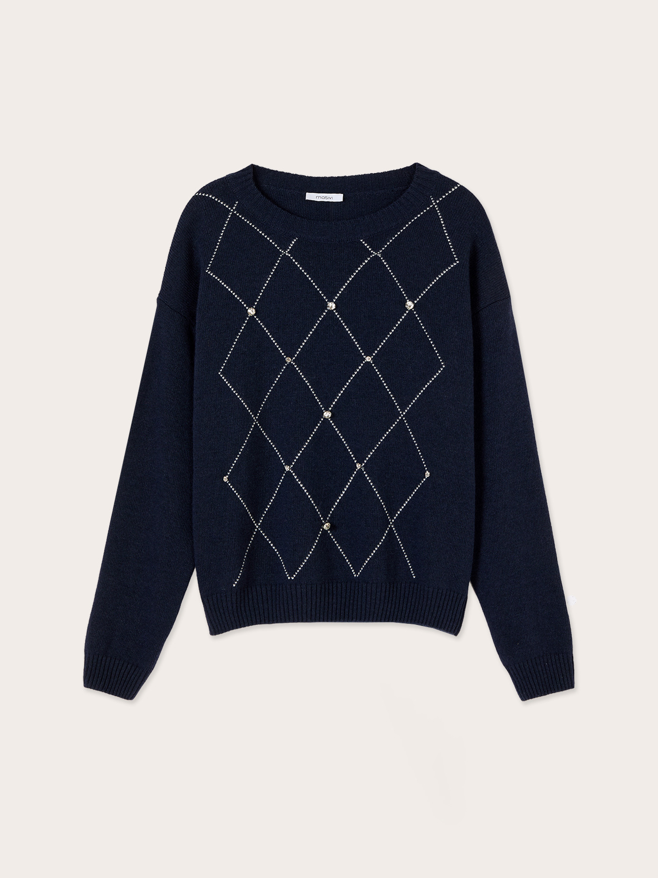 Diamond-pattern sweater with rhinestone appliqu&eacute;s image number 4