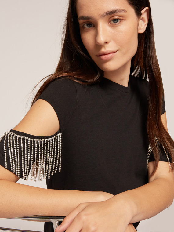 Motivi T-shirt con motivo cut-out e frange di strass Donna
